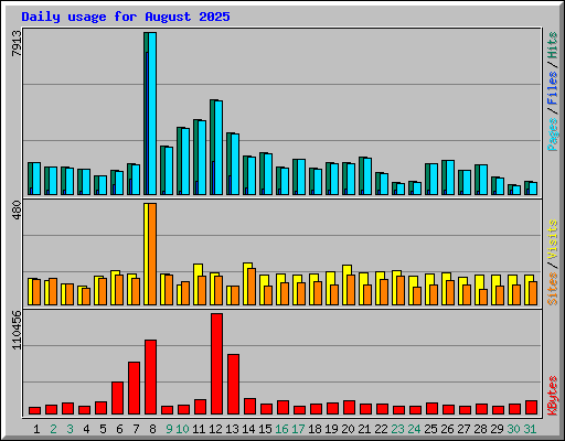 Daily usage for August 2025